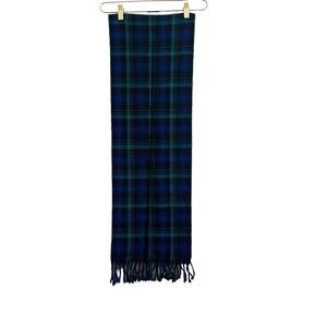 VTG Christian Dior‎ Cashluxe Scarf Women's OS Plaid Green Blue Oversized Fringe